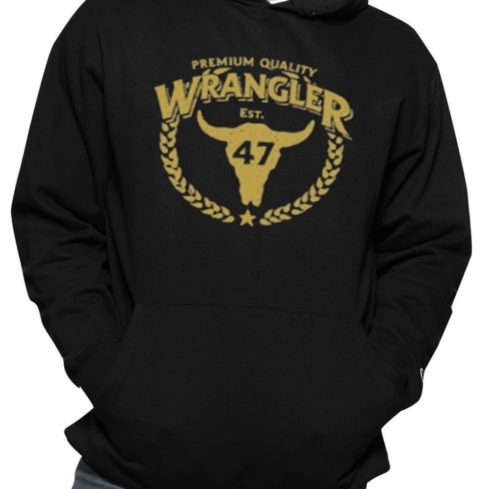 Wrangler Black Big and Tall Fleece Hoodie with Gold Emblem